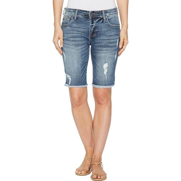 KUT from the Kloth Womens 0 Comrade Blue Sophie Bermuda Jean Shorts Denim O16-12 - Picture 1 of 9